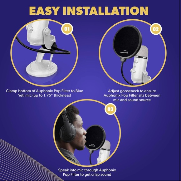 Pop Filter Screen for Microphones - Gooseneck Clamps Compatible with Blue - Picture 6 of 6